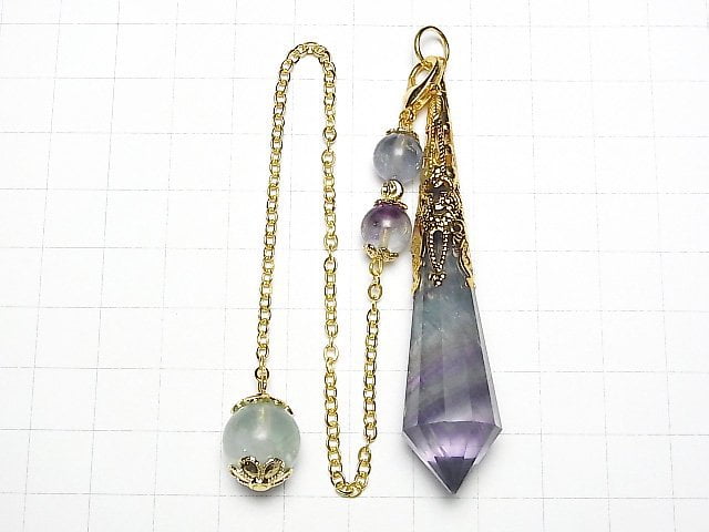 [Video] Fluorite AA++ Pendulum 70x16x16mm Gold color with chain 1pc