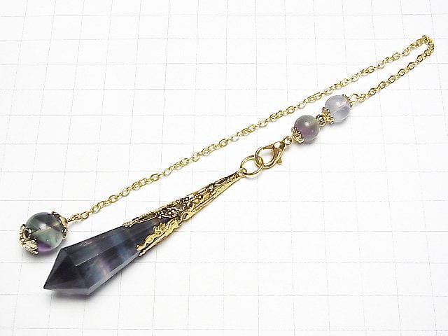 [Video] Fluorite AA++ Pendulum 70x16x16mm Gold color with chain 1pc
