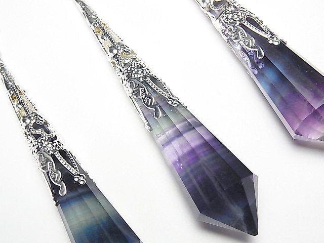 [Video] Fluorite AA++ Pendulum 70x16x16mm Silver color with chain 1pc
