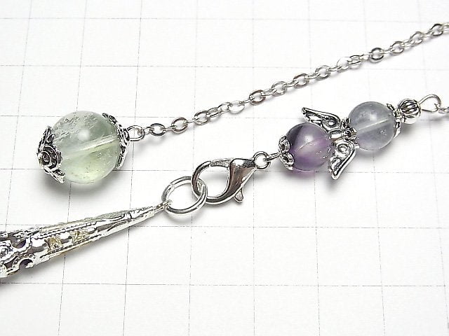 [Video] Fluorite AA++ Pendulum 70x16x16mm Silver color with chain 1pc