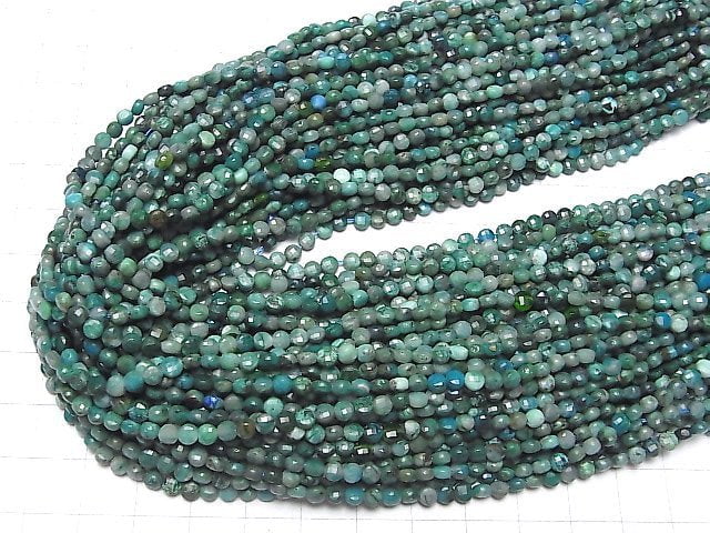 [Video] High Quality! Chrysocolla AA+ Faceted Coin 3x3x2mm 1strand beads (aprx.15inch / 37cm)