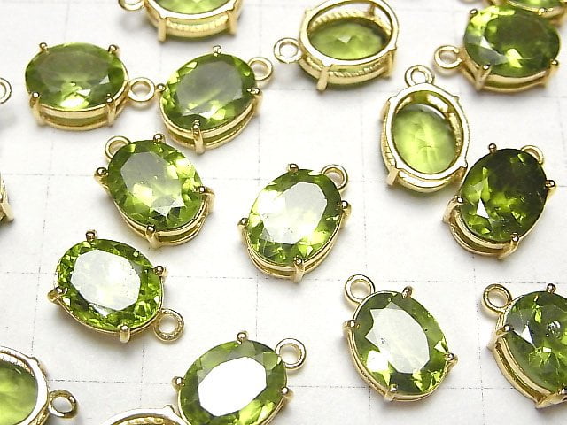 [Video] High Quality Peridot AAA Bezel Setting Oval Faceted 10x8mm 18KGP 1pc