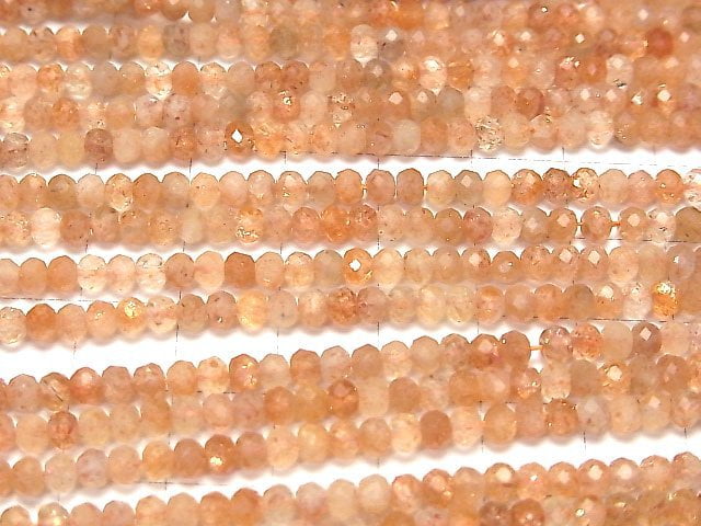 [Video] High Quality! Sunstone AA+ Faceted Button Roundel 4x4x3mm 1strand beads (aprx.15inch / 37cm)