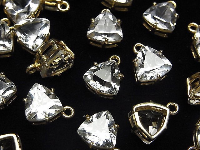 [Video] High Quality White Topaz AAA Bezel Setting Triangle Faceted 9x8mm 18KGP 2pcs