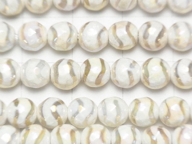 [Video] S-shaped Line Carved White color Agate Faceted Round 6mm AB Coating 1strand beads (aprx.14inch / 35cm)