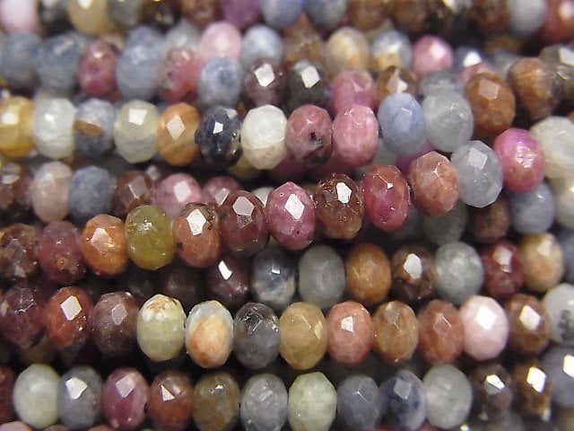[Video] High Quality! Ruby & Sapphire AA++ Faceted Button Roundel 4x4x2.5mm 1strand beads (aprx.15inch / 38cm)