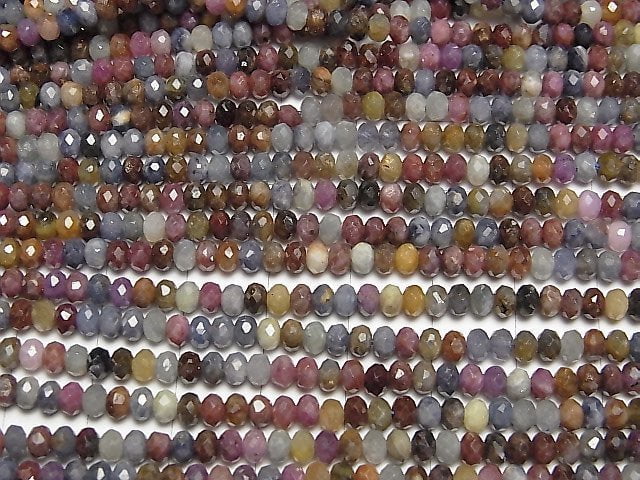 [Video] High Quality! Ruby & Sapphire AA++ Faceted Button Roundel 4x4x2.5mm 1strand beads (aprx.15inch / 38cm)
