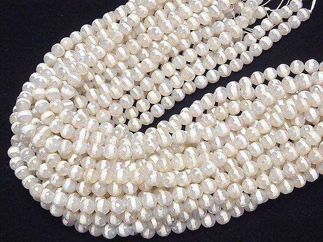 [Video] Line Carved White color Agate Faceted Round 8mm AB Coating 1strand beads (aprx.14inch / 35cm)