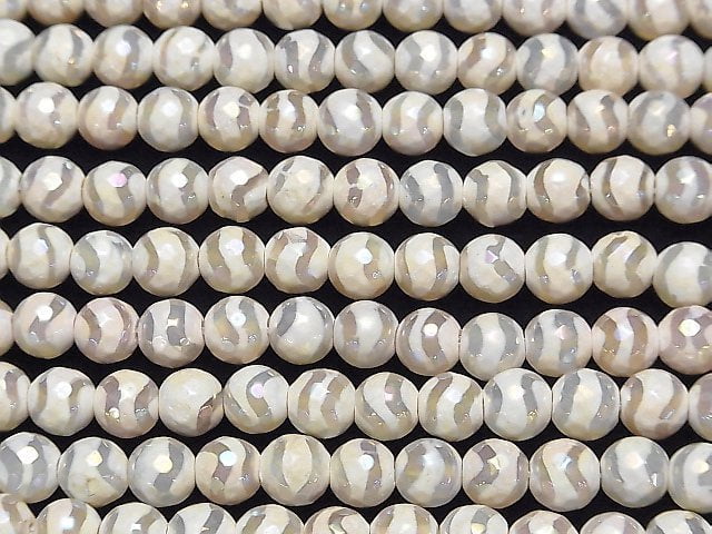 [Video] S-shaped Line Carved White color Agate Faceted Round 8mm AB Coating 1strand beads (aprx.14inch / 35cm)