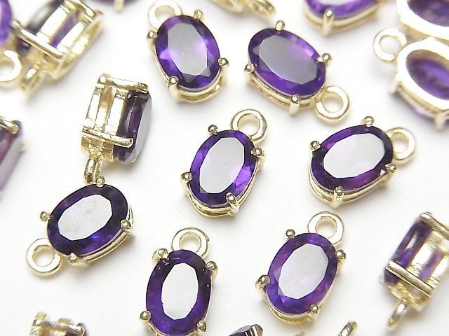 [Video] High Quality Amethyst AAA Bezel Setting Oval Faceted 7x5mm 18KGP 2pcs