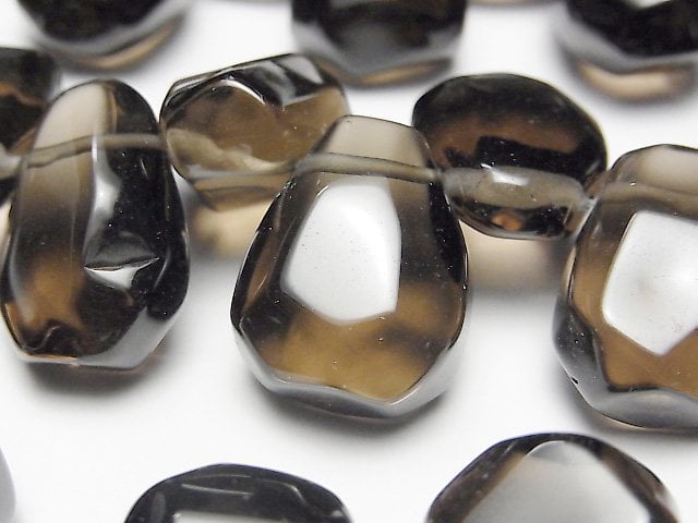 [Video]Smoky Quartz AAA- Faceted Nugget Top Side Drilled Hole half or 1strand beads (aprx.15inch/37cm)