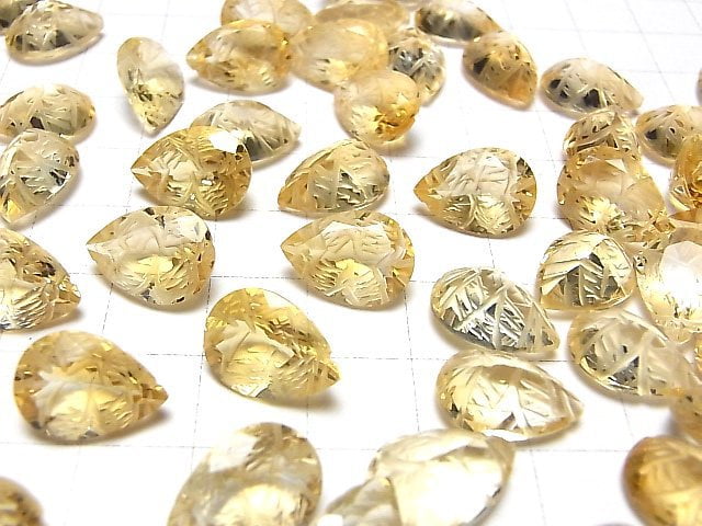 [Video] High Quality Citrine AAA Carved Pear shape Faceted 14x10mm 1pc