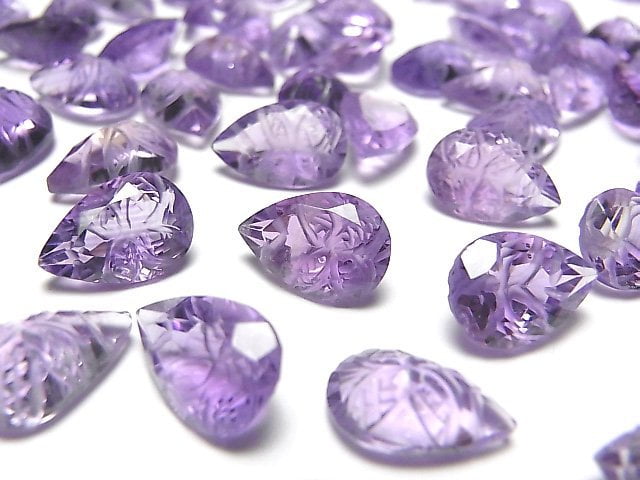 [Video] High Quality Amethyst AAA Carved Pear shape Faceted 12x8mm 2pcs