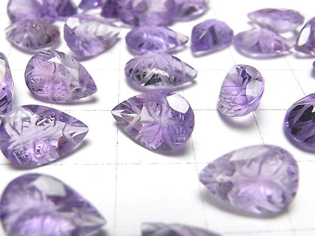 [Video] High Quality Amethyst AAA Carved Pear shape Faceted 12x8mm 2pcs