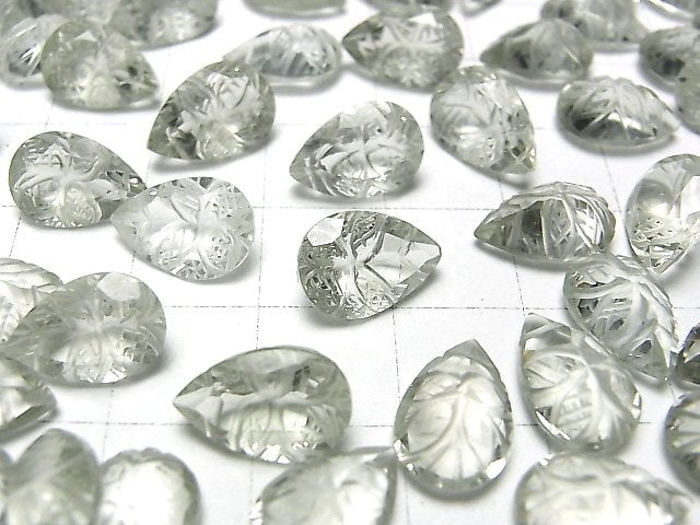 [Video] High Quality Green Amethyst AAA Carved Pear shape Faceted 12x8mm 3pcs