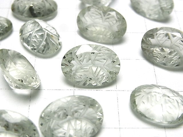 [Video] High Quality Green Amethyst AAA Carved Oval Faceted 14x10mm 2pcs