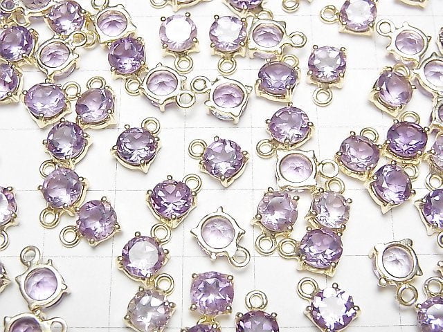 [Video] High Quality Amethyst AAA Bezel Setting Round Faceted 6x6mm 18KGP 2pcs