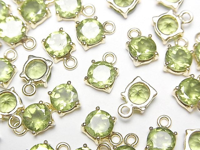 [Video] High Quality Peridot AAA Bezel Setting Round Faceted 6x6mm 18KGP 2pcs