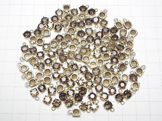 [Video] High Quality Smoky Quartz AAA Bezel Setting Round Faceted 6x6mm 18KGP 2pcs