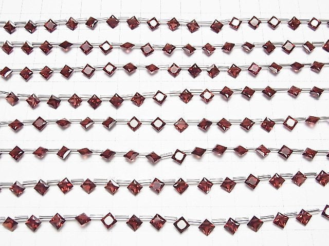 [Video] High Quality Mozambique Garnet AAA Diamond Princess Cut 7x7mm half or 1strand beads (aprx.7inch / 18cm)