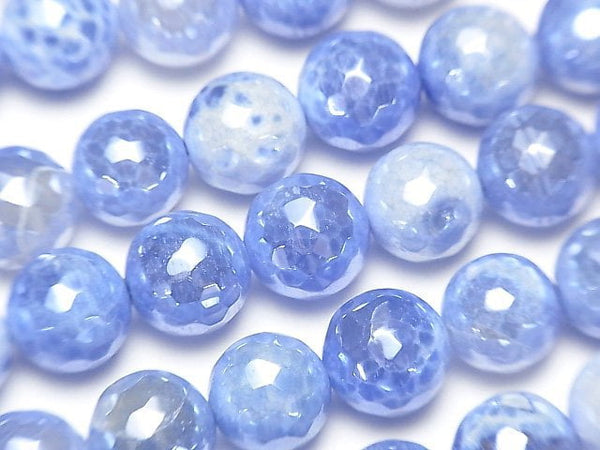 [Video] Blue color Agate Faceted Round 10mm Coating 1strand beads (aprx.14inch / 35cm)