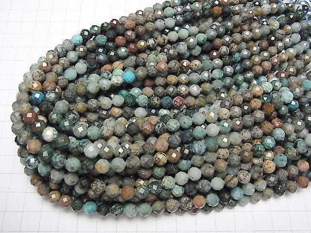 [Video] High Quality! Chrysocolla AA+ Faceted Round 7mm 1strand beads (aprx.15inch / 36cm)