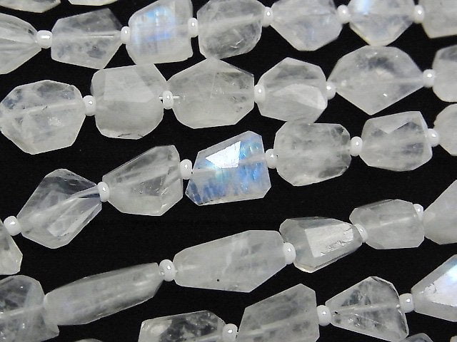 [Video] High Quality Rainbow Moonstone AA++ Faceted Nugget half or 1strand beads (aprx.13inch / 31cm)