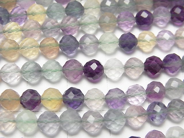 [Video] High Quality! Multicolor Fluorite AA++ Faceted Round 5mm 1strand beads (aprx.15inch / 37cm)