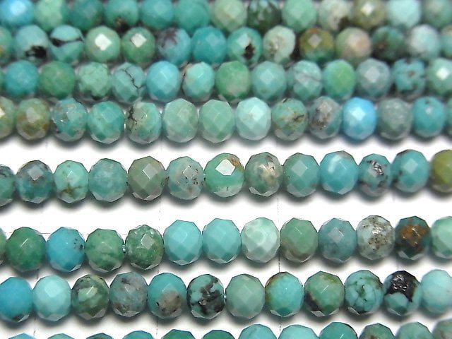 [Video] High Quality! Turquoise AA++ Faceted Button Roundel 4x4x3mm half or 1strand beads (aprx.15inch / 36cm)
