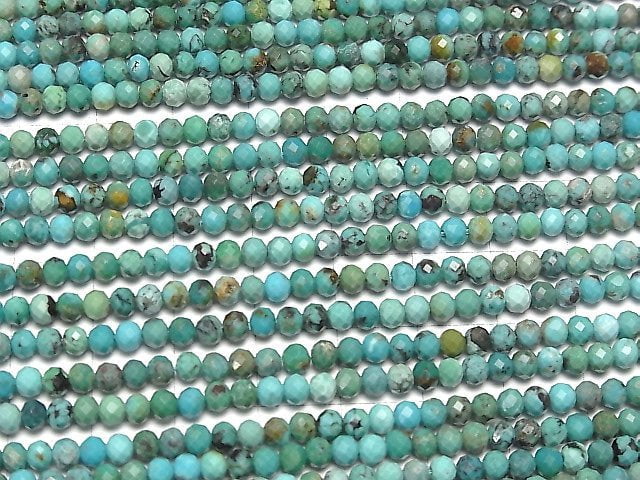 [Video] High Quality! Turquoise AA++ Faceted Button Roundel 4x4x3mm half or 1strand beads (aprx.15inch / 36cm)