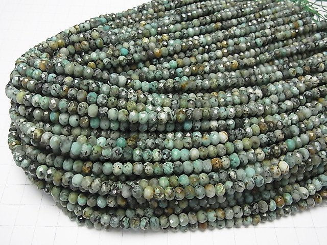[Video] High Quality! African Turquoise Faceted Button Roundel 6x6x4mm 1strand beads (aprx.15inch / 37cm)