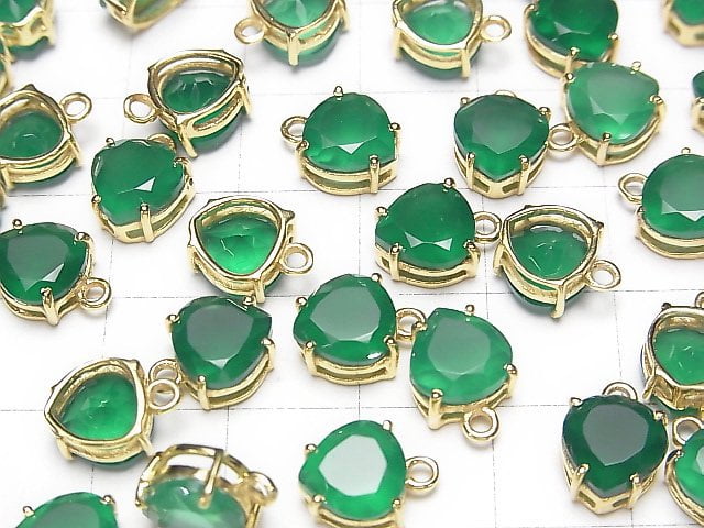 [Video] High Quality Green Onyx AAA Bezel Setting Chestnut Faceted 8x8mm 18KGP 2pcs
