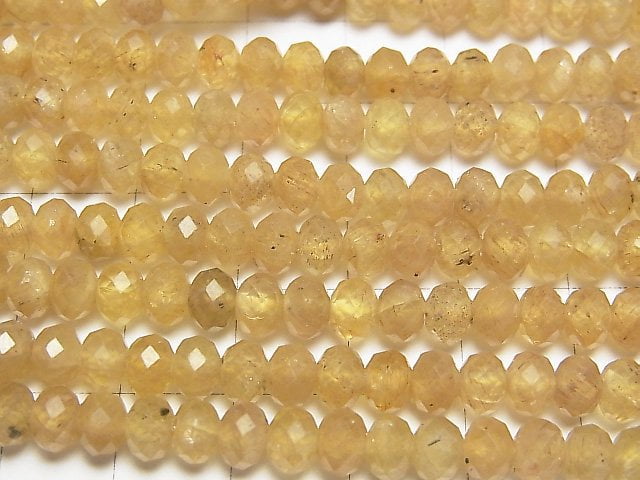 [Video] High Quality! Yellow Apatite AA Faceted Button Roundel 6x6x4mm 1strand beads (aprx.15inch / 36cm)