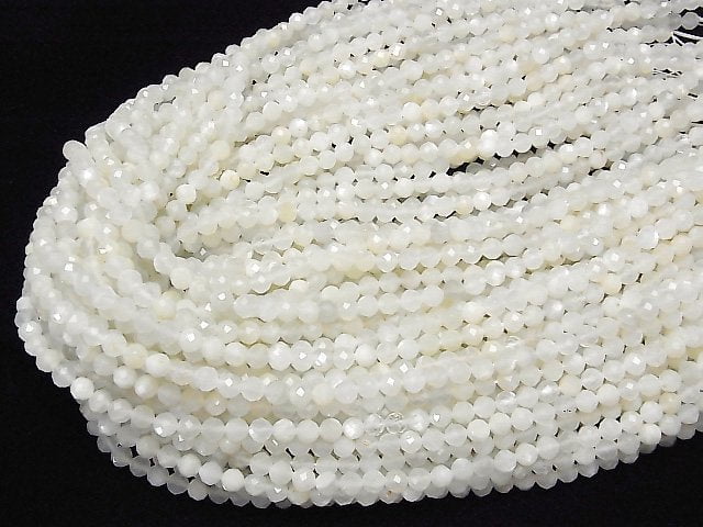 [Video] High Quality! White Moonstone AA++ Faceted Round 5mm 1strand beads (aprx.15inch / 37cm)