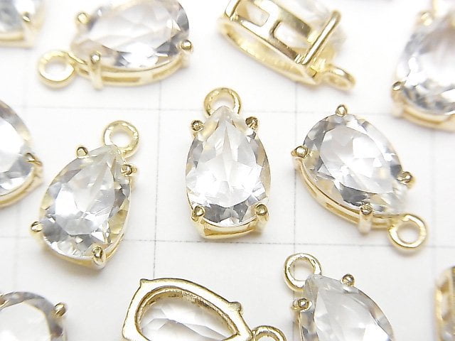 [Video] High Quality White Topaz AAA Bezel Setting Pear shape Faceted 9x6mm 18KGP 1pc