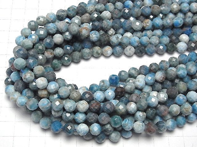 [Video] High Quality! Blue Apatite AA 64Faceted Round 8mm 1strand beads (aprx.15inch / 37cm)