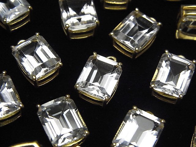 [Video] High Quality White Topaz AAA Bezel Setting Rectangle Faceted 10x8mm 18KGP 1pc