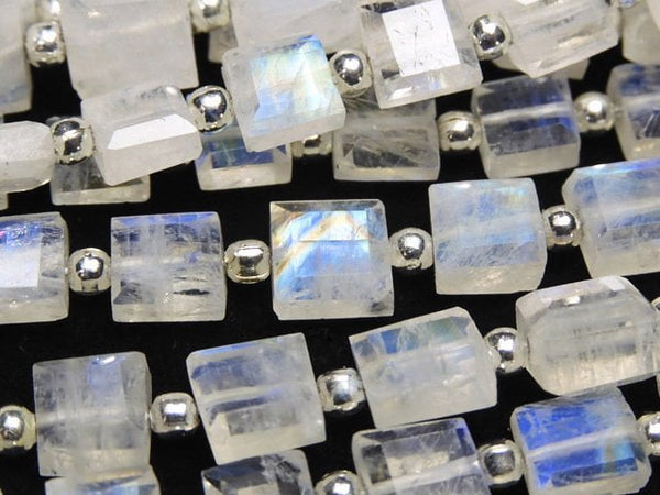 [Video]High Quality Rainbow Moonstone AA++ Faceted Square 1strand beads (aprx.7inch/19cm)