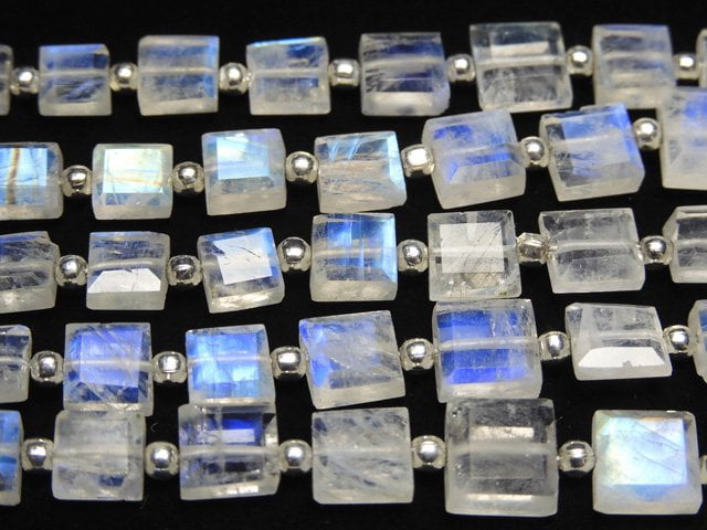 [Video]High Quality Rainbow Moonstone AA++ Faceted Square 1strand beads (aprx.7inch/19cm)