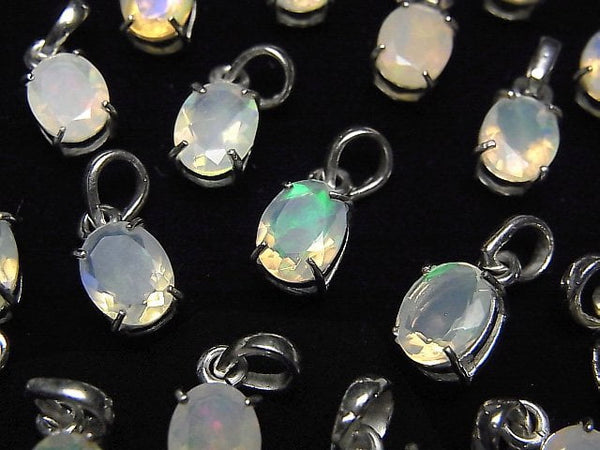 [Video] High Quality Ethiopia Opal AAA Oval Faceted Pendant 8x6mm Silver925 1pc