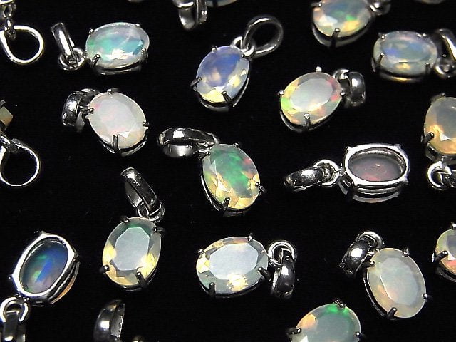 [Video] High Quality Ethiopia Opal AAA Oval Faceted Pendant 8x6mm Silver925 1pc