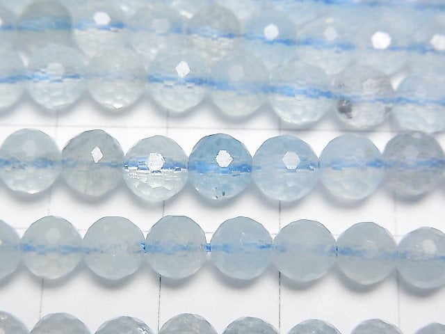 [Video] High Quality! Aquamarine AAA- 128Faceted Round 5.5mm half or 1strand beads (aprx.15inch / 37cm)