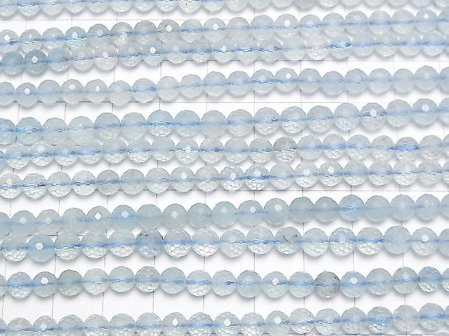 [Video] High Quality! Aquamarine AAA- 128Faceted Round 5.5mm half or 1strand beads (aprx.15inch / 37cm)