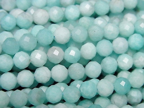 [Video] High Quality! Peru Amazonite AA+ Faceted Round 5mm 1strand beads (aprx.15inch / 37cm)
