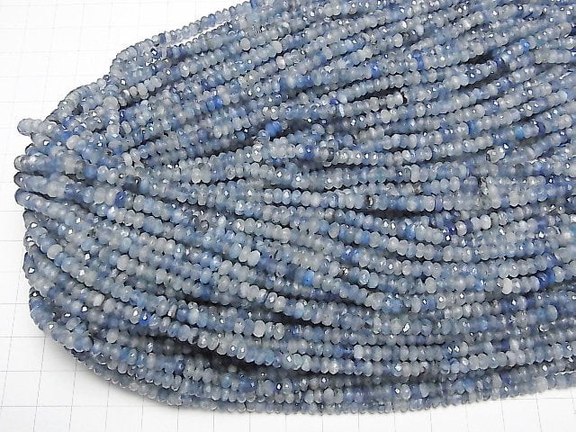 [Video] High Quality! Kyanite AA+ Faceted Button Roundel 4x4x2.5mm half or 1strand beads (aprx.15inch / 36cm)