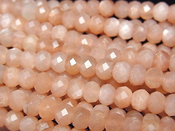 [Video] High Quality! Orange Moonstone AA++ Faceted Button Roundel 6x6x4mm 1strand beads (aprx.15inch / 37cm)