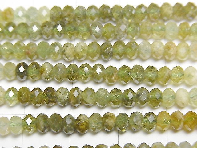 [Video] High Quality! Grossular Garnet AA Faceted Button Roundel 4x4x2.5mm 1strand beads (aprx.15inch / 37cm)