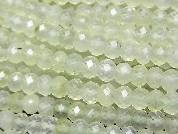[Video] High Quality! Prehnite AAA Faceted Button Roundel 6x6x4mm 1strand beads (aprx.15inch / 37cm)