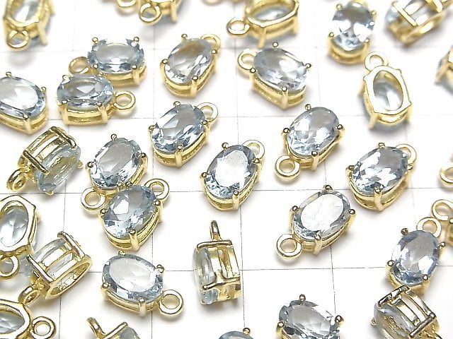 [Video] High Quality Sky Blue Topaz AAA- Bezel Setting Oval Faceted 7x5mm 18KGP 2pcs