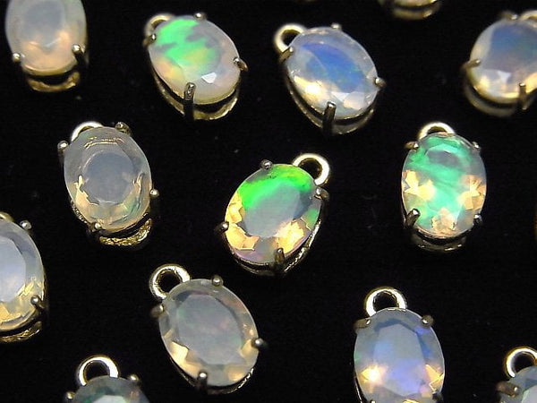 [Video] High Quality Ethiopia Opal AAA Bezel Setting Oval Faceted 8x6mm 18KGP 2pcs